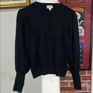 The Drope Black Puff-Sleeve Crewneck Sweater